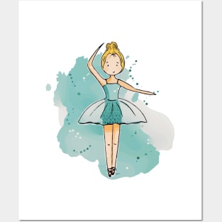 Cute ballerina girl with blue tutu Posters and Art